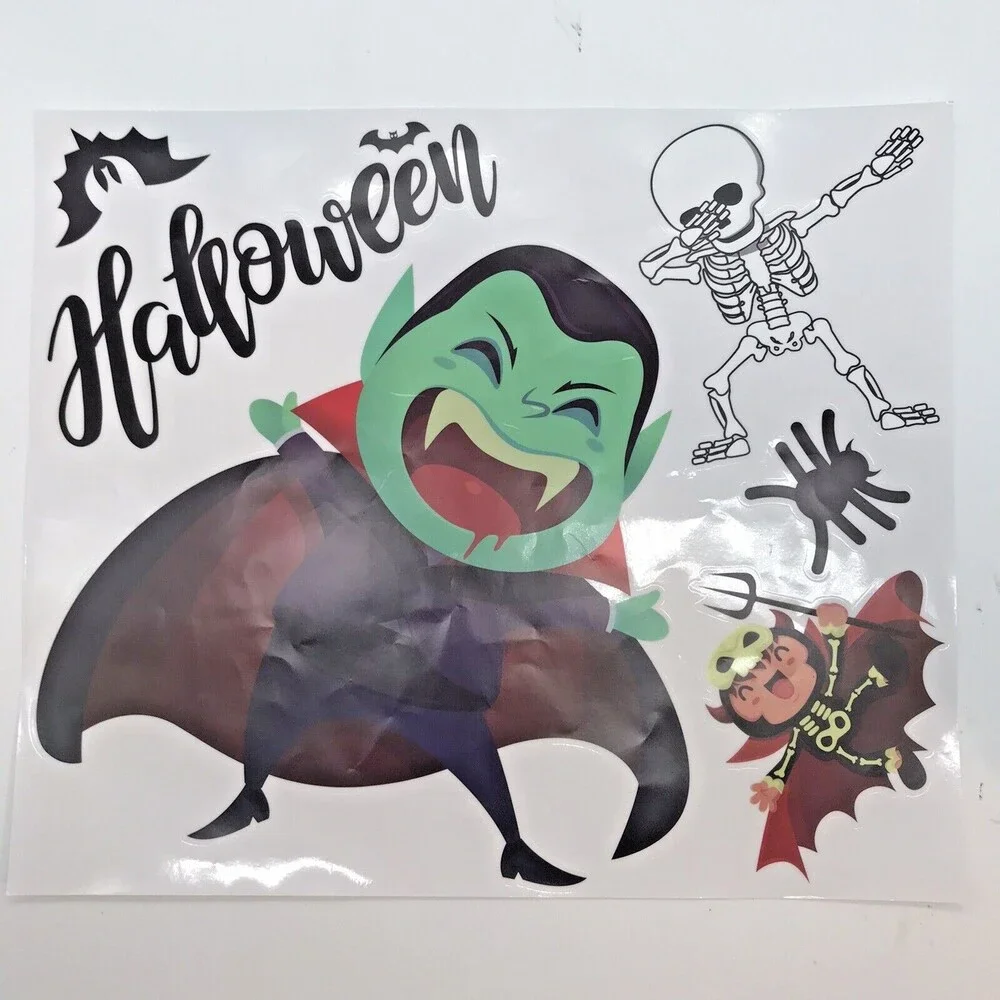 Vintage Window Clings Halloween Decorations Witch Ghost Pumpkin Cat Mummy Spider